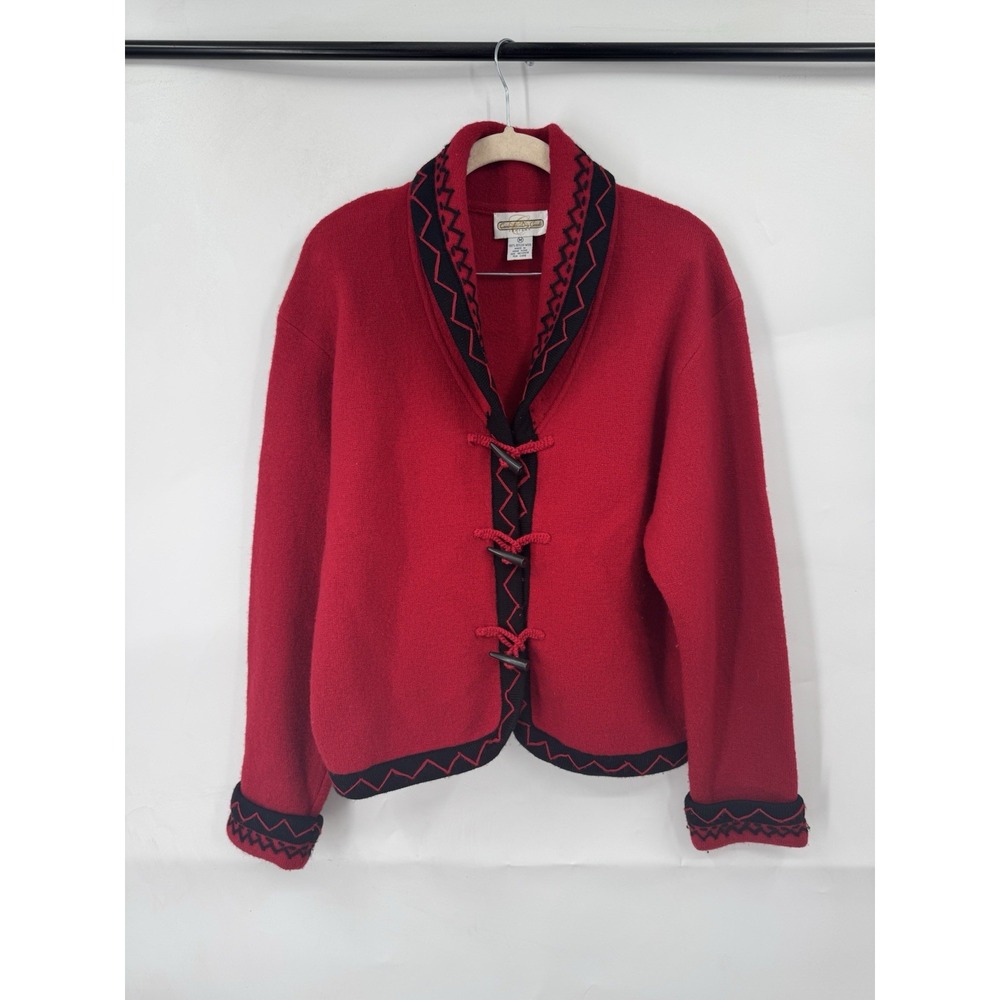 VTG Cambridge Dry Goods 100% Boiled Wool Sweater Sz M Red Winter Holiday Festive